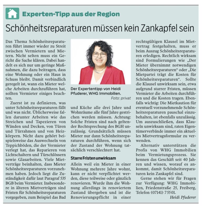 Schönheitsreparaturen müssen kein Zankapfel sein