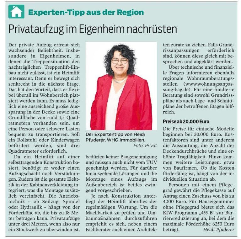 Privataufzug im Eigenheim nachrüsten