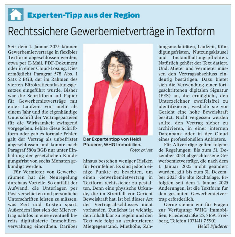 Rechtssichere Gewerbemietverträge in Textform